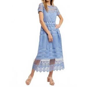 NEW VANILLA MONKEY belle crochet lace midi dress in blue